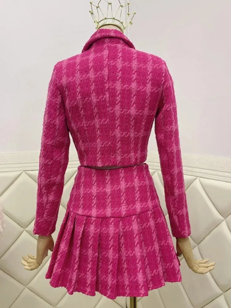 Aiertu Fall Small Fragrance Vintage Tweed Two Piece Set Women Crop Top Woolen Short Jacket Coat   Mini Skirts Sets Sweet 2 Piece Suits