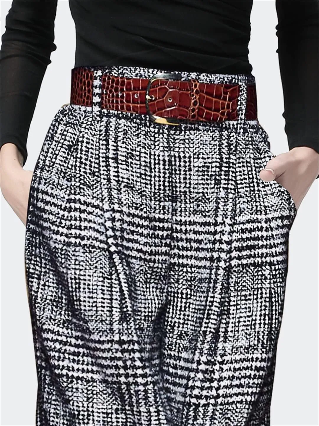 Alloaone Women Woolen Wide Leg Winter Long Trousers High Waist Straight Loose Plus Size Bottoms