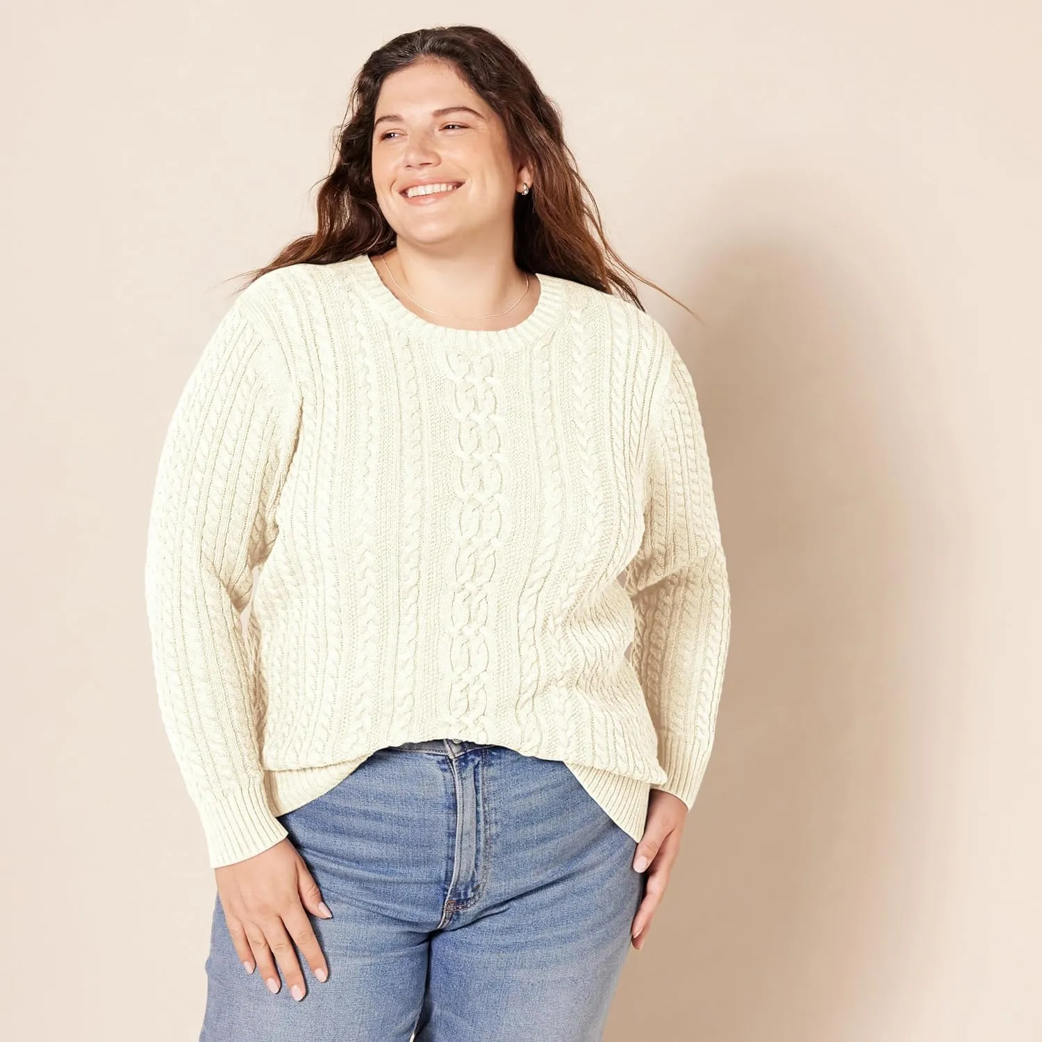 Amazon Essentials Women's Soft Fisherman Cable Long-Sleeve Crewneck Sweater (Available in Plus Size)