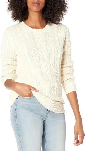 Amazon Essentials Women's Soft Fisherman Cable Long-Sleeve Crewneck Sweater (Available in Plus Size)