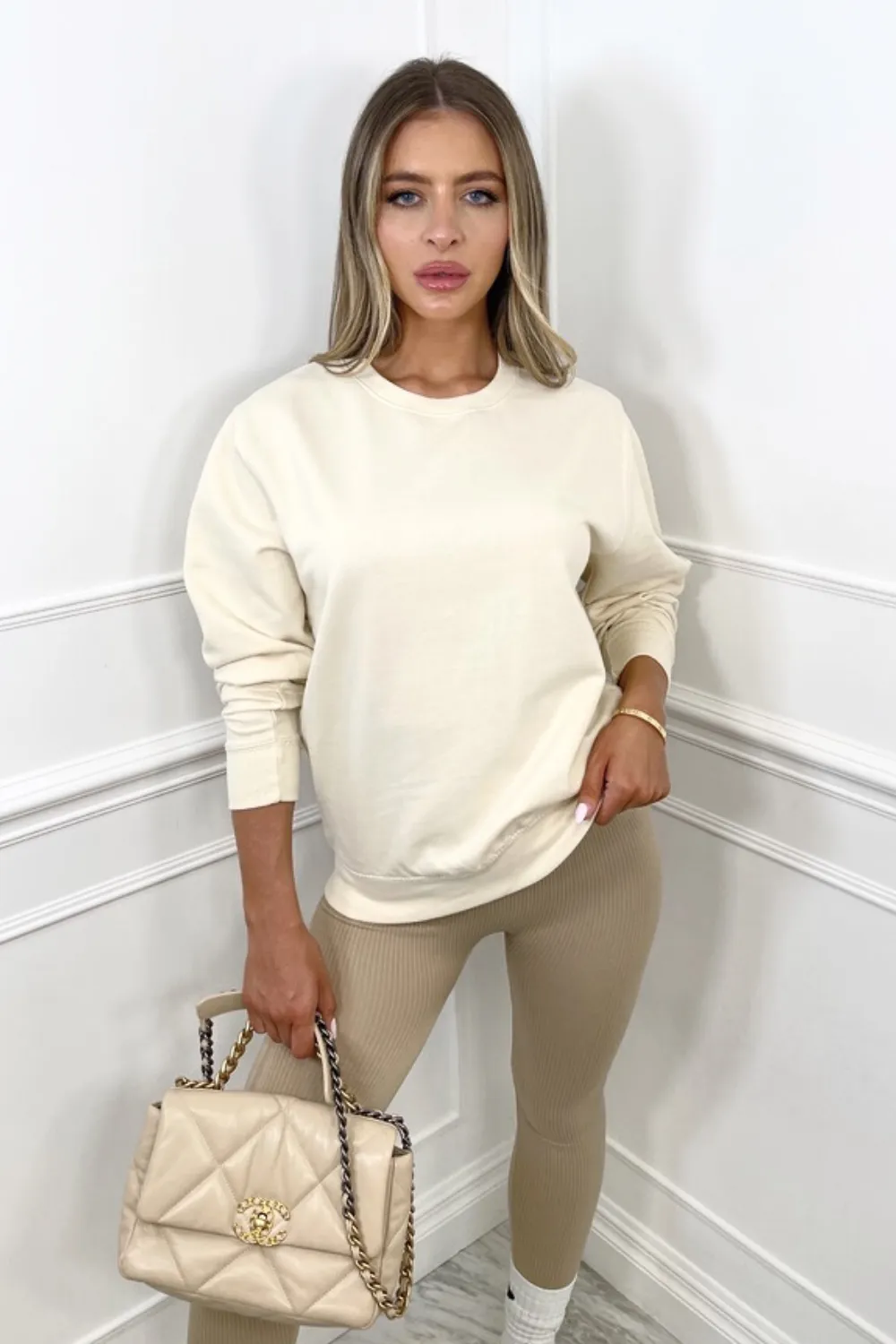 Amber cream round neck essential sweater