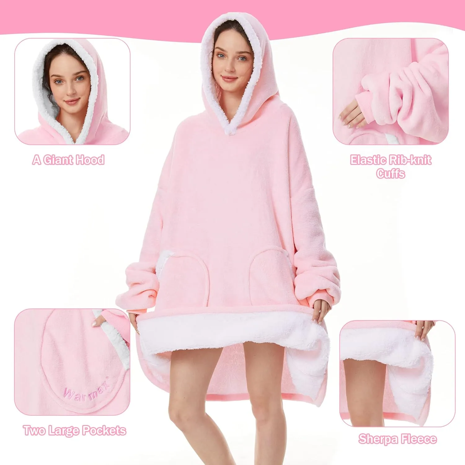 American Trends Wearable Blanket Hoodie, Oversized Sherpa Warm Hoodie Blanket Thick Sweatshirt, Gift for Women Men Girls