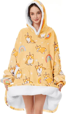 American Trends Wearable Blanket Hoodie, Oversized Sherpa Warm Hoodie Blanket Thick Sweatshirt, Gift for Women Men Girls