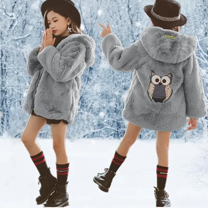 ASHER FASHION Little Big Girls Winter Outfit Hooded Fur Jacket Warm Cotton Fleece Thick Coat Outwear
