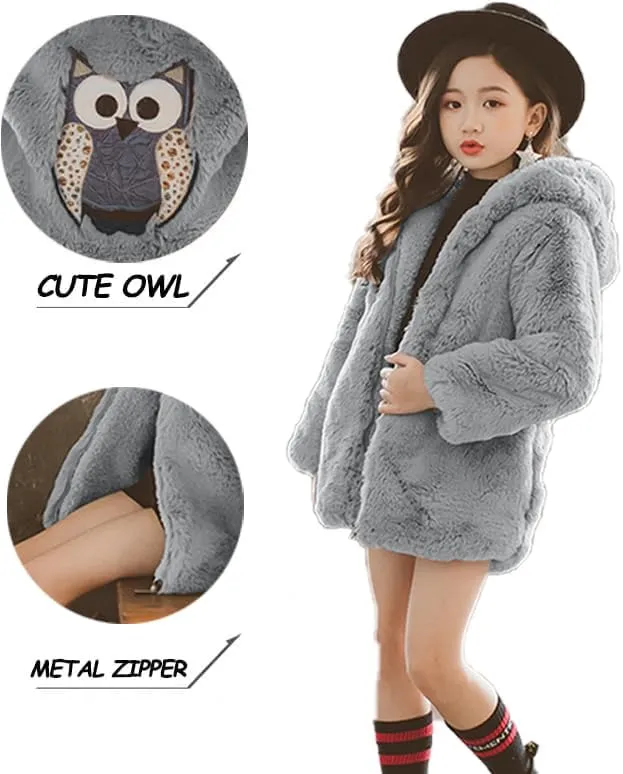 ASHER FASHION Little Big Girls Winter Outfit Hooded Fur Jacket Warm Cotton Fleece Thick Coat Outwear