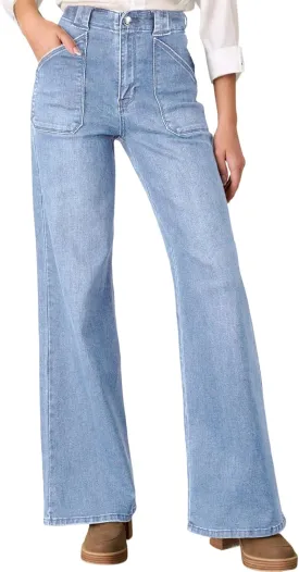 Astylish Womens High Waisted Straight Leg Jeans Stretchy Wide Leg Jeans Trendy Denim Pants