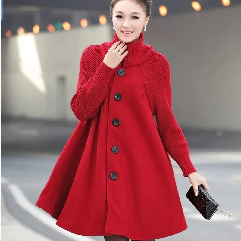 Autumn and Winter New Women's Mid length Loose Woolen Coat Cloak Woolen Windbreaker Coat B-27860