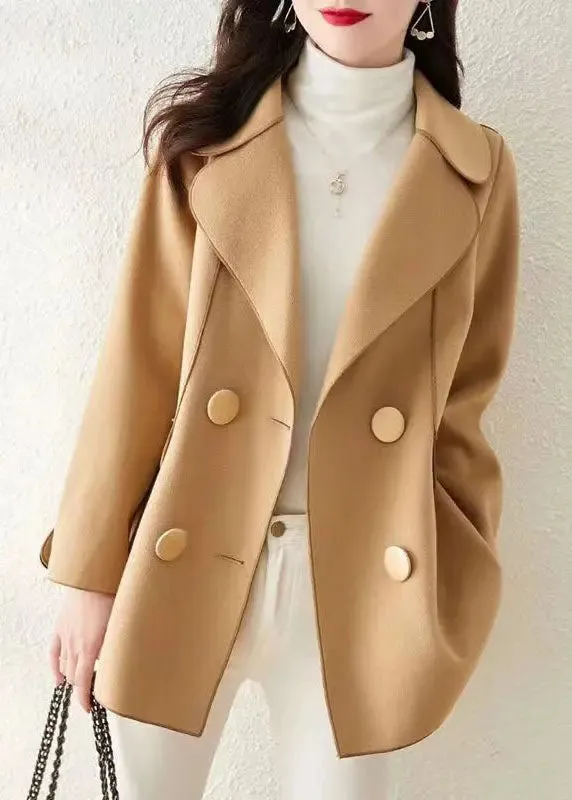 Beautiful Khaki Peter Pan Collar Button Patchwork Woolen Coat Fall LY8372