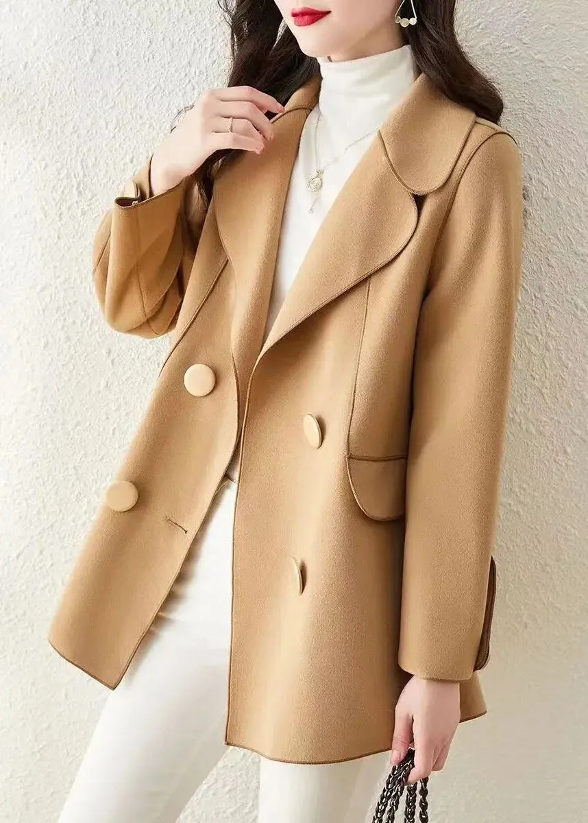 Beautiful Khaki Peter Pan Collar Button Patchwork Woolen Coat Fall LY8372
