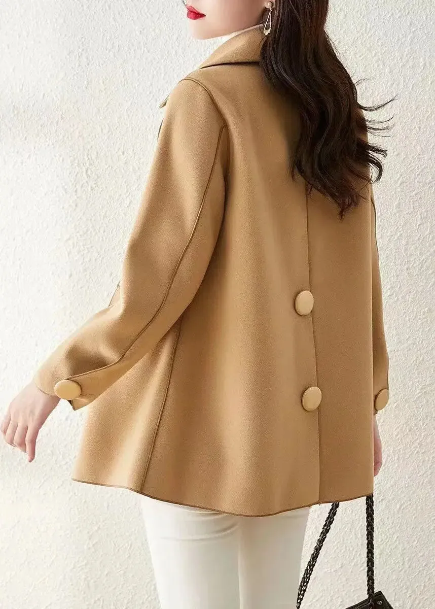 Beautiful Khaki Peter Pan Collar Button Patchwork Woolen Coat Fall LY8372