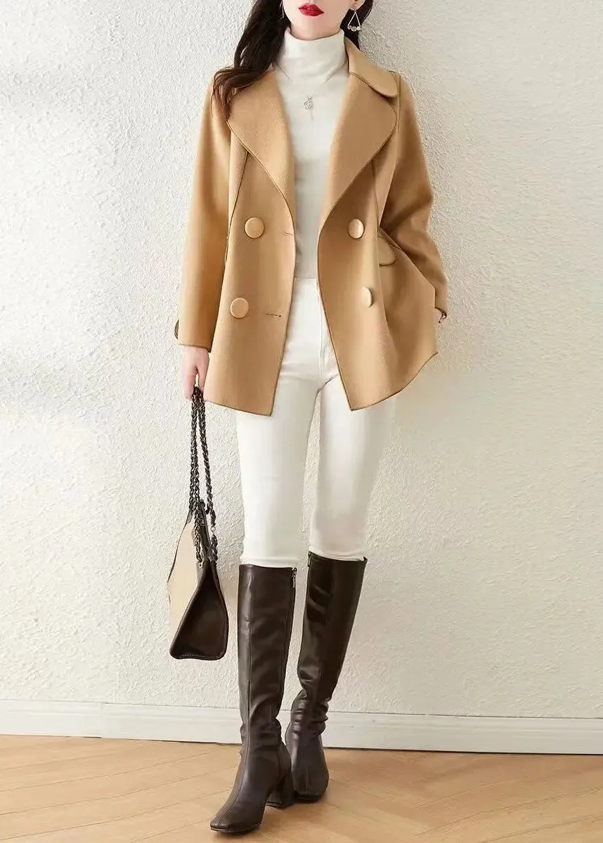 Beautiful Khaki Peter Pan Collar Button Patchwork Woolen Coat Fall LY8372