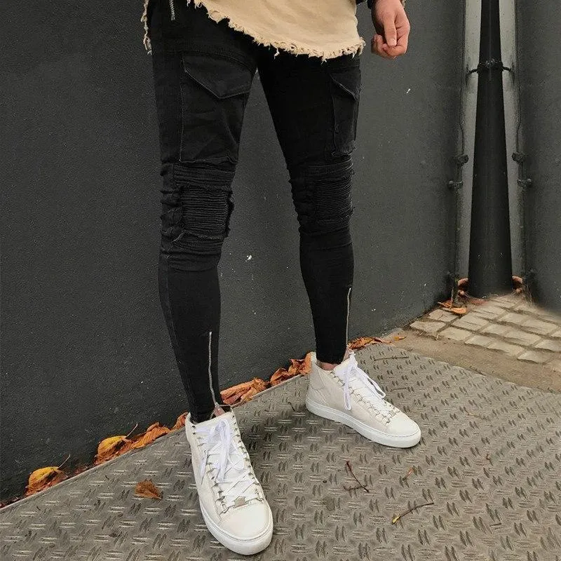 Black Skinny Pocket Detail Ankle Zipper Jeans