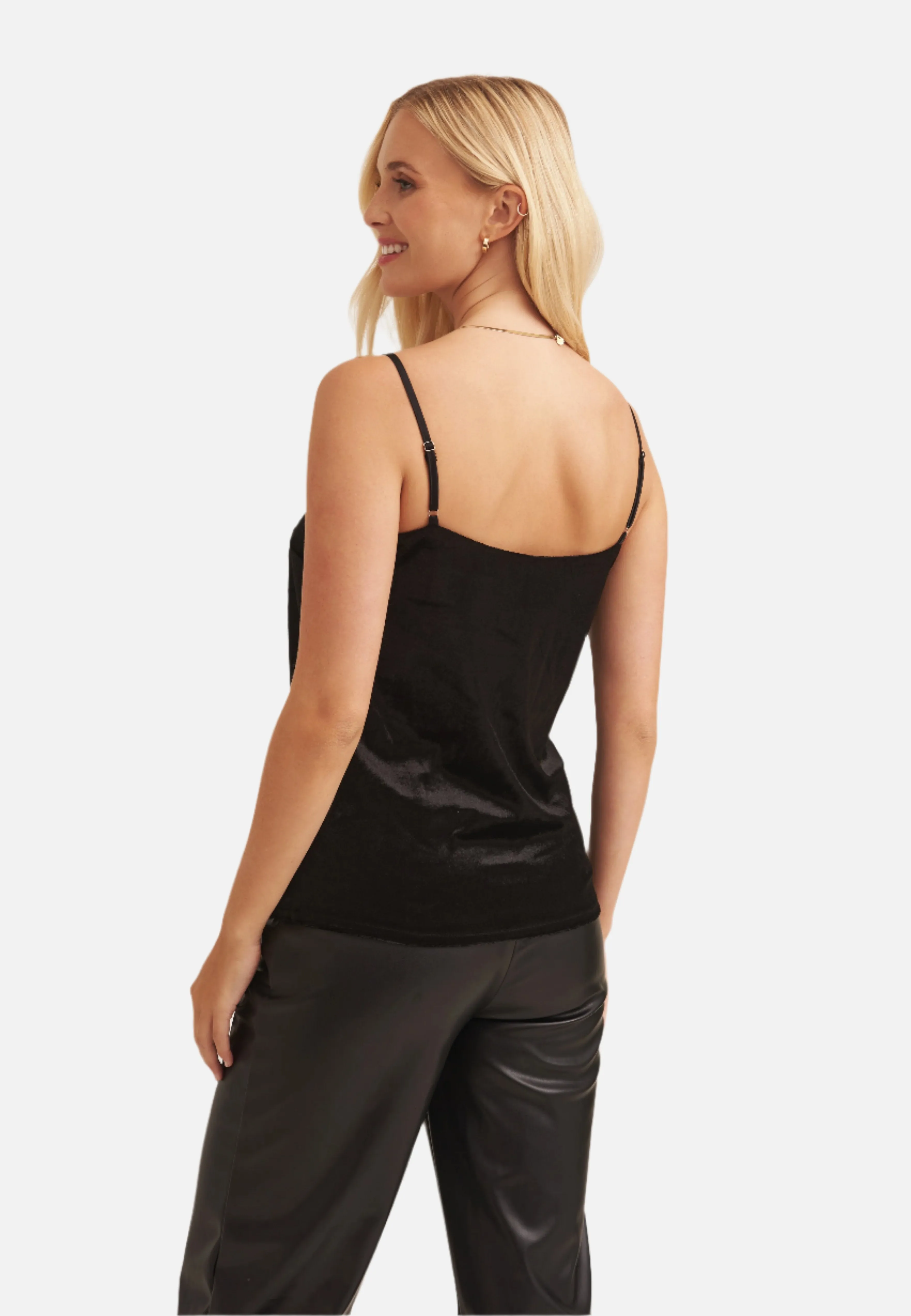 Black Strappy Velvet Cami Top