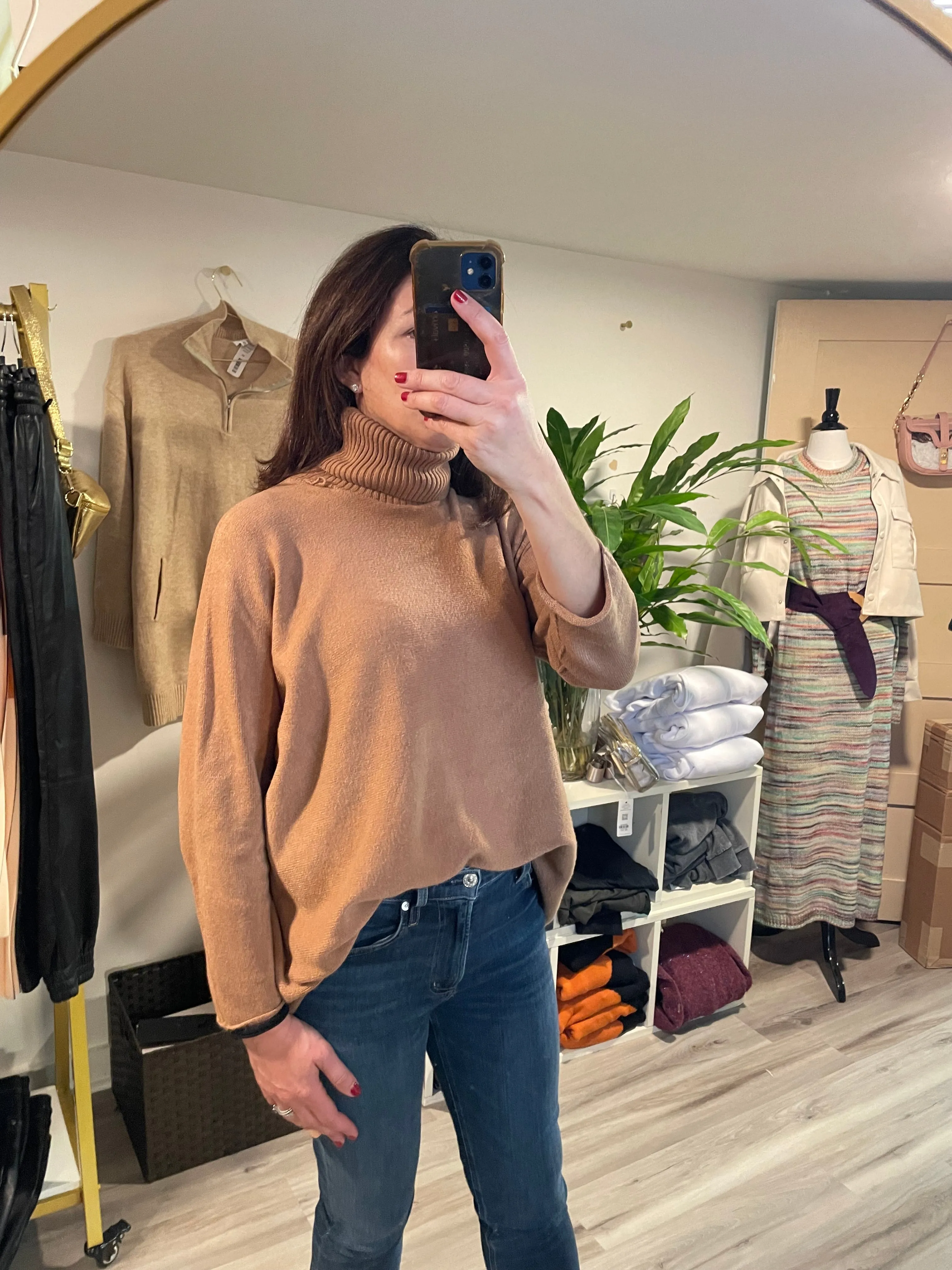 Camel Long Sleeve Turtleneck Sweater