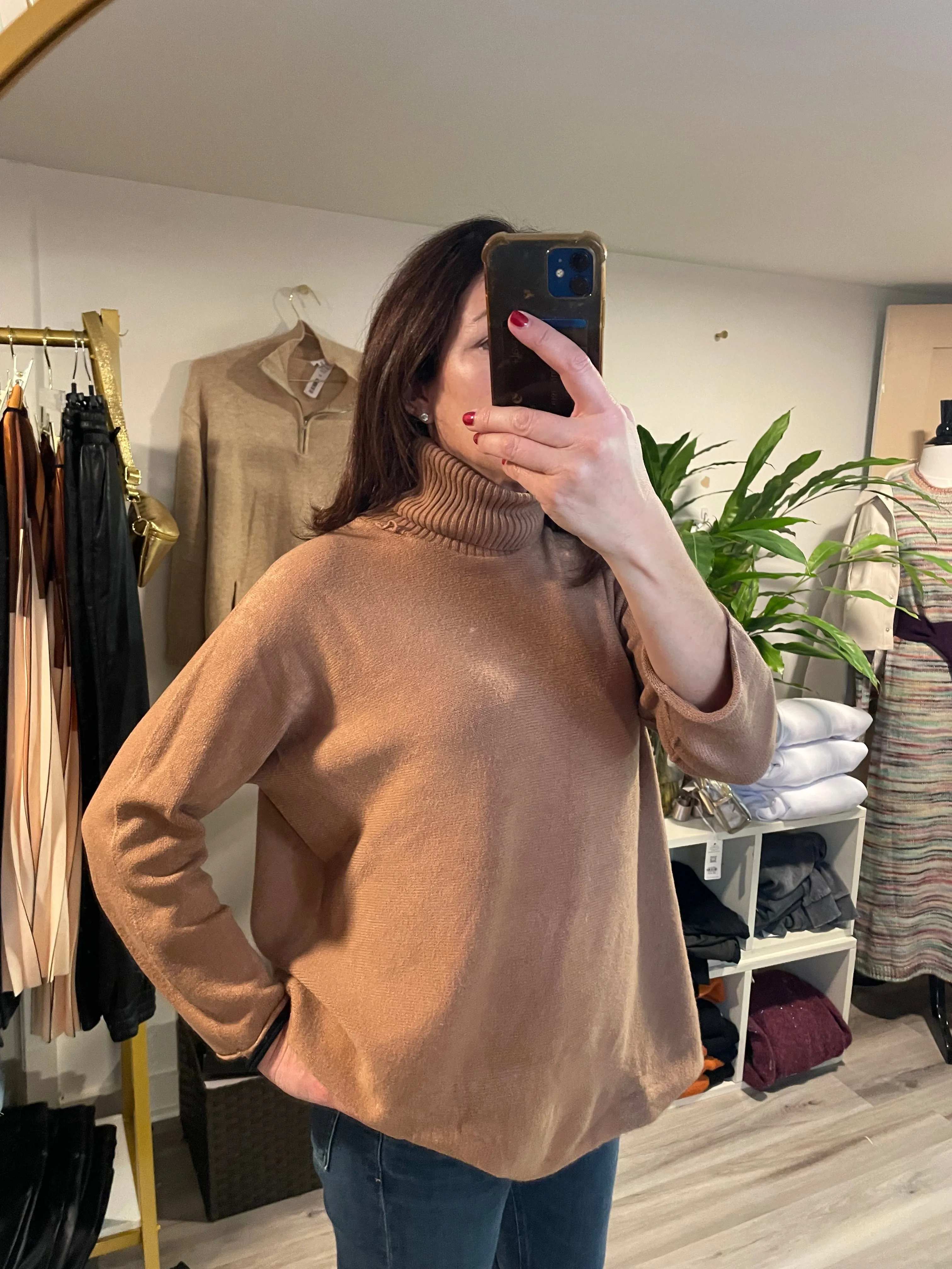 Camel Long Sleeve Turtleneck Sweater
