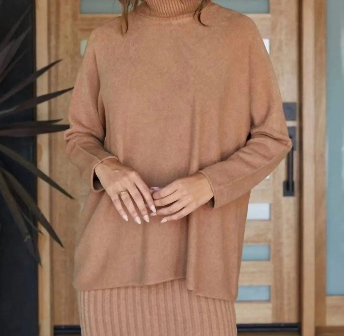 Camel Long Sleeve Turtleneck Sweater