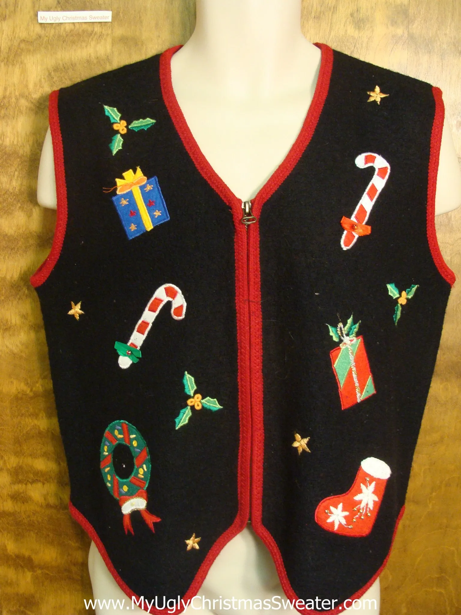Candy Canes and Xmas Decorations Funny Christmas Sweater Vest