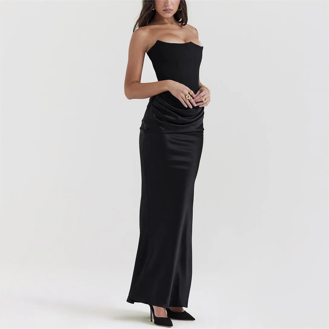 Catalpalev Women's Sexy Fishbone Plunge Slim Backless Temperament Velvet Gowns Bridesmaid Dresses Prom Dresses