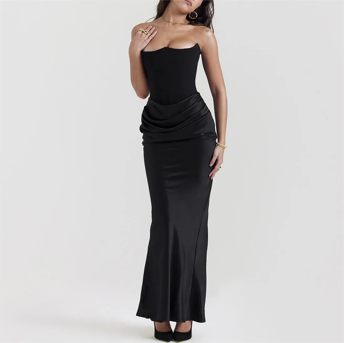 Catalpalev Women's Sexy Fishbone Plunge Slim Backless Temperament Velvet Gowns Bridesmaid Dresses Prom Dresses