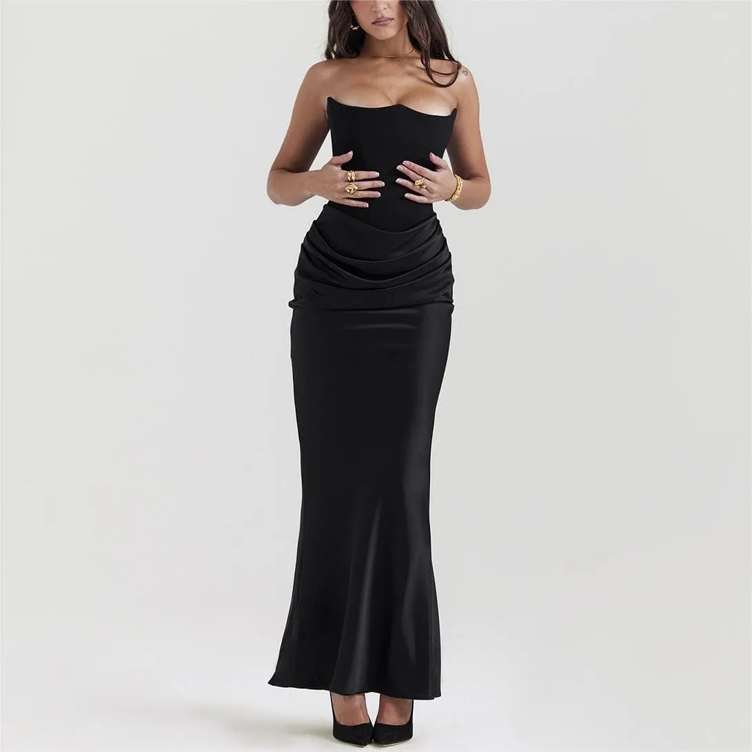 Catalpalev Women's Sexy Fishbone Plunge Slim Backless Temperament Velvet Gowns Bridesmaid Dresses Prom Dresses