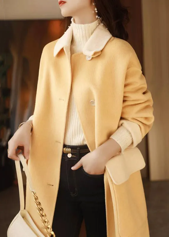 Chic Grey Button Pockets Patchwork Woolen Long Coat Fall LY9654