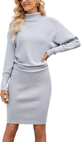 chouyatou Womens Fall Bodycon Midi Sweater Dress Sexy Elegant Pullover Turtleneck Sweater Dress