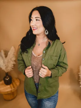 Corduroy Collar Button Down Jacket - Olive