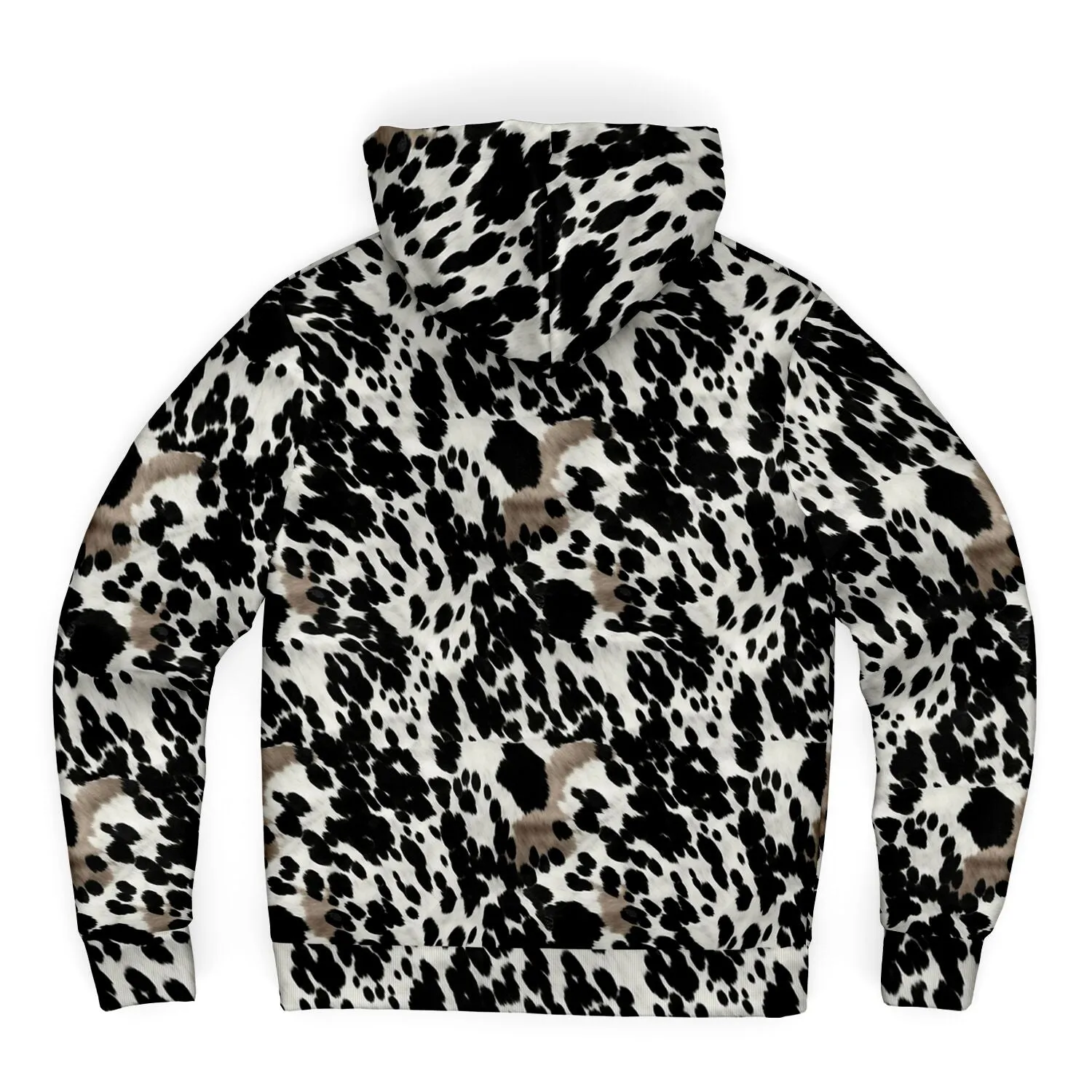 Cow Print Zip Up Fleece Lined Hoodie, Black White Brown Heavyweight Full Zipper Pocket Men Women Unisex Graphic Hooded Sweatshirt Jacket
