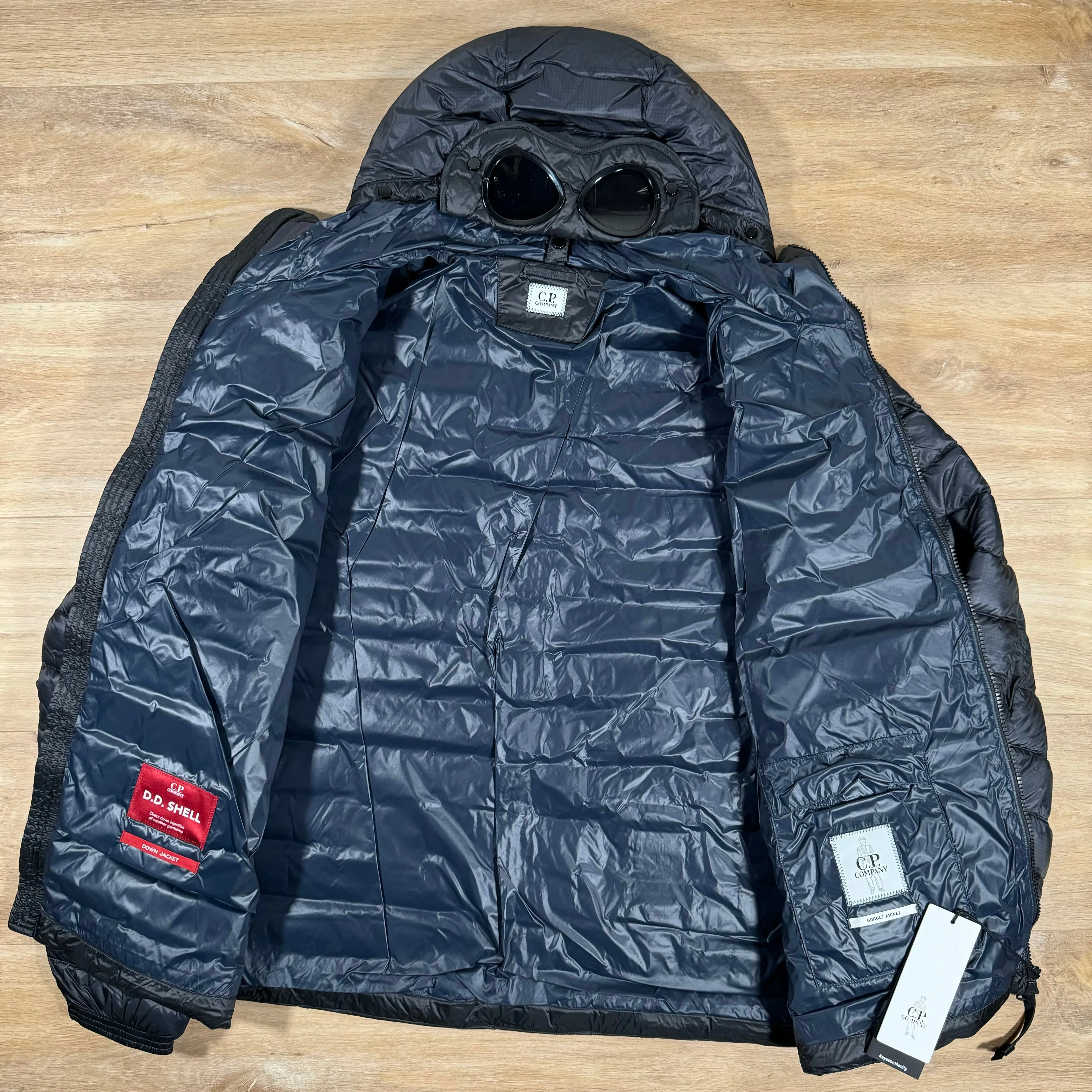 C.P. Company D.D. Shell Goggle Down Jacket in Navy