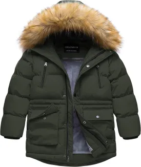 CREATMO US Boy's Winter Parka Water Resistant Hooded Puffer Fleece Lined Jackets Coats