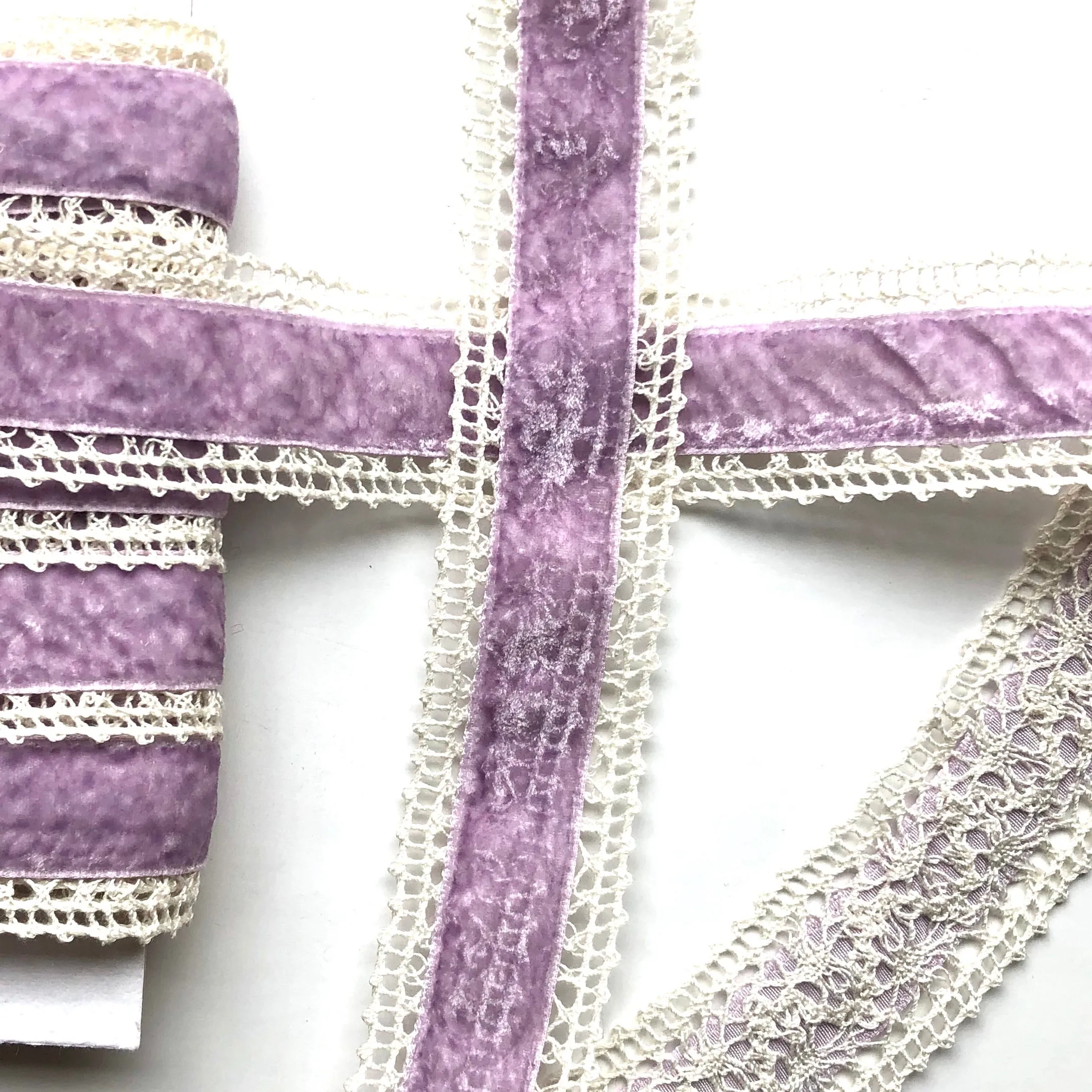 Crushed Velvet & Crochet Lace Ribbon Trim