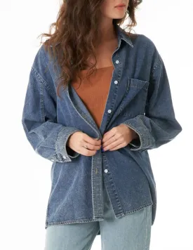Demi Denim Oversized Button Up Shirt Dark Washed