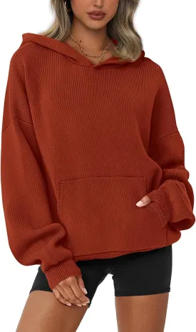 dowerme Women Oversized Sweaters 2025 Lantern Long Sleeve Drop Shoulder Chunky Knit Hooded Pullover Sweater with Pocket
