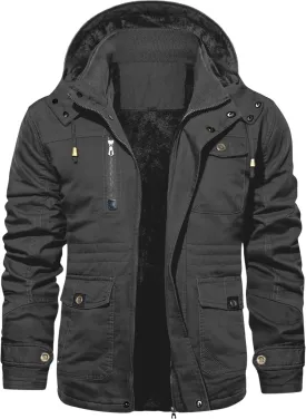 EKLENTSON Men's Winter Coat Fleece Lined Military Jacekt Thick Cotton Parka Jacket Warm Cargo Jacket Work Coat with Hood