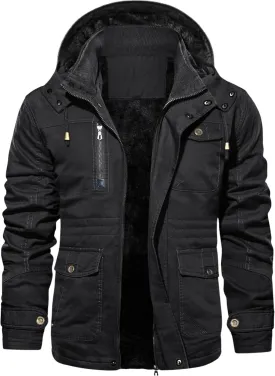 EKLENTSON Men's Winter Coat Fleece Lined Military Jacekt Thick Cotton Parka Jacket Warm Cargo Jacket Work Coat with Hood