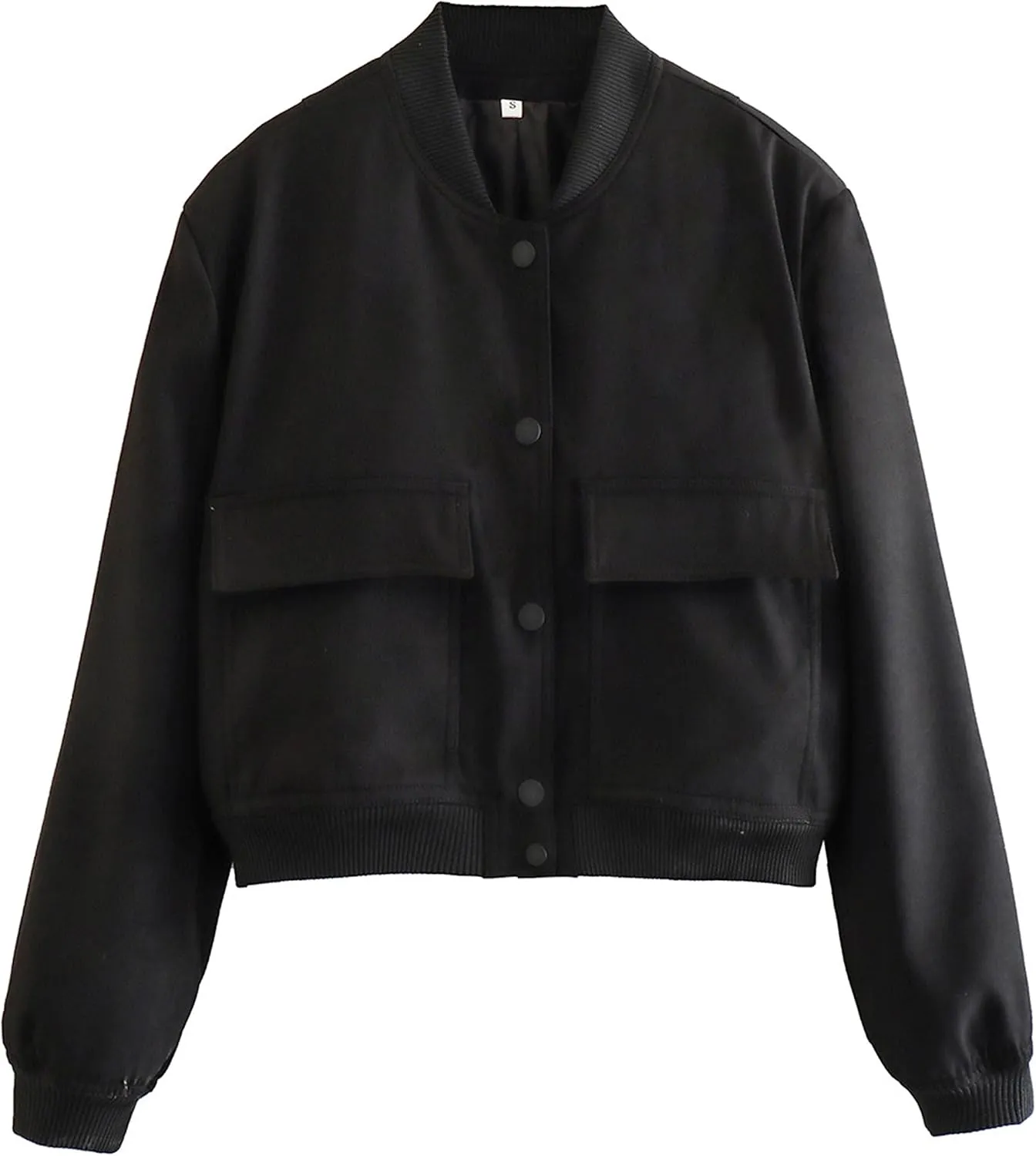 Faleave Women's Cropped Bomber Jacket Casual Street Button Down Varsity Jacket with Two Big Pockets