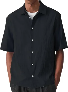 Fashion Button Down Solid Shirts for Men Casual Collared Textured Lightweight Cotton T-Shirt Summer Work Travel Tops