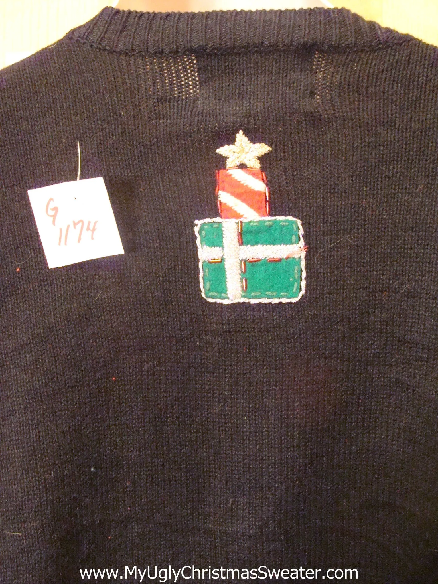 Funny Christmas Sweater with Lights Santa Stacking Gifts