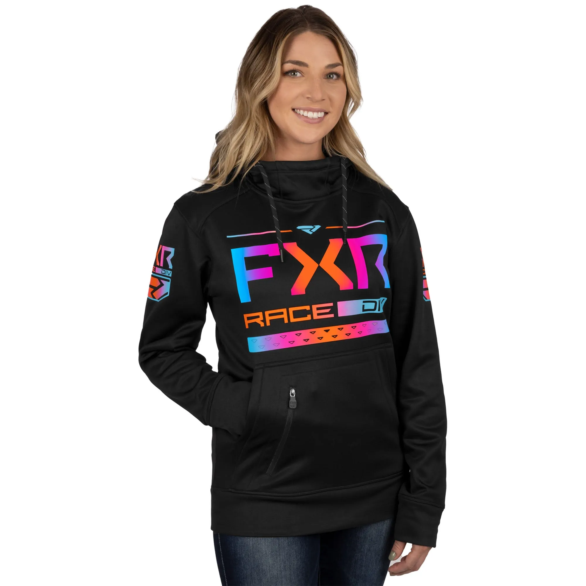 FXR  Black Spectrum Race Division Tech Pullover Hoodie Hoody Polyester Fleece DWR