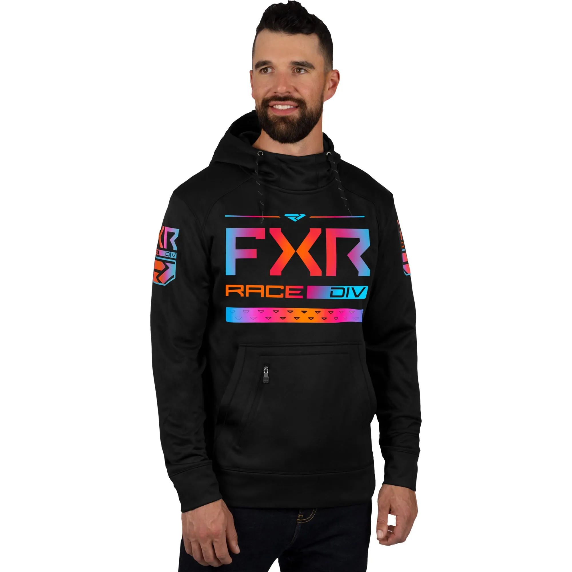 FXR  Black Spectrum Race Division Tech Pullover Hoodie Hoody Polyester Fleece DWR