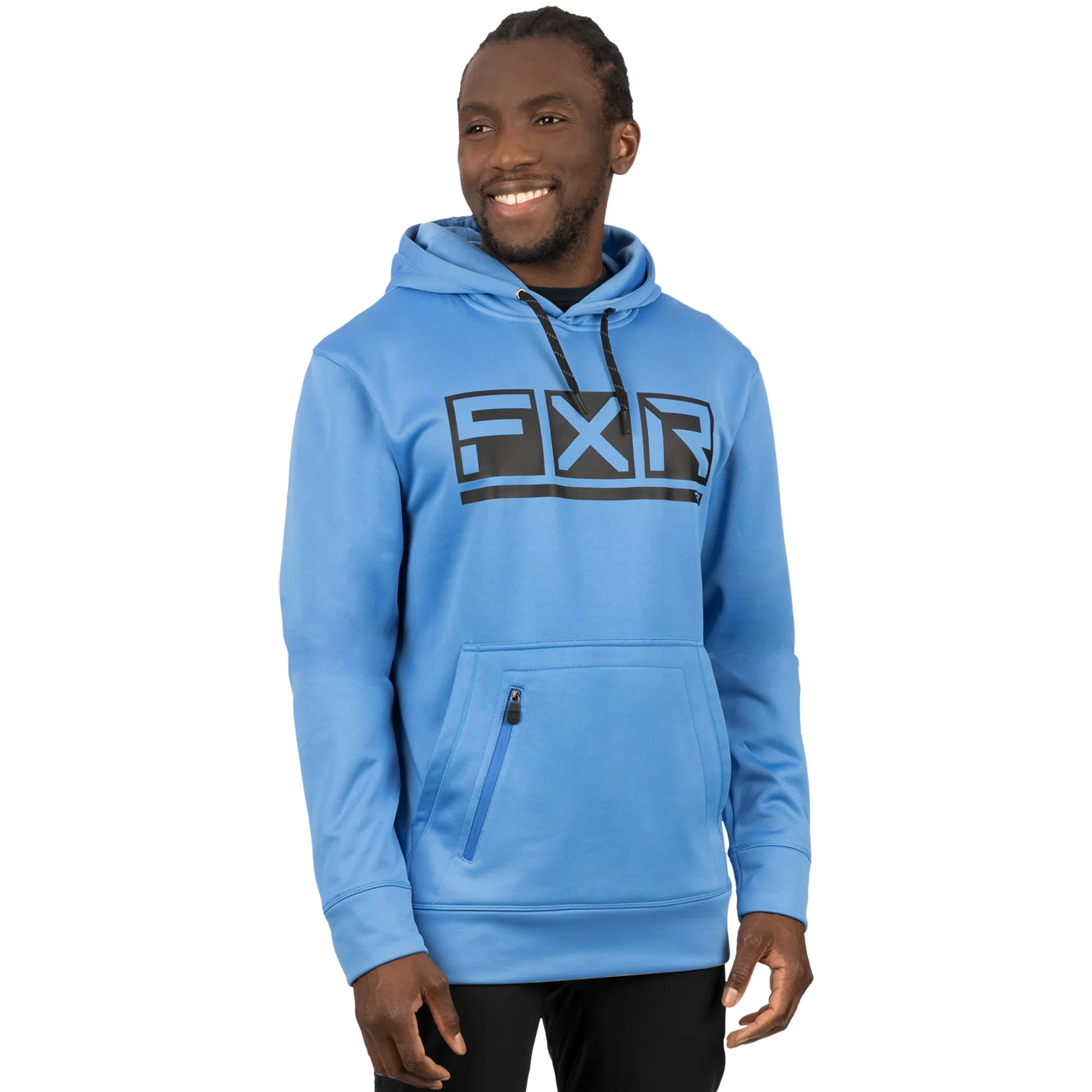 FXR  Podium Tech Pullover Hoodie Water Resistant Zipped Pouch Tranquil Blue Black