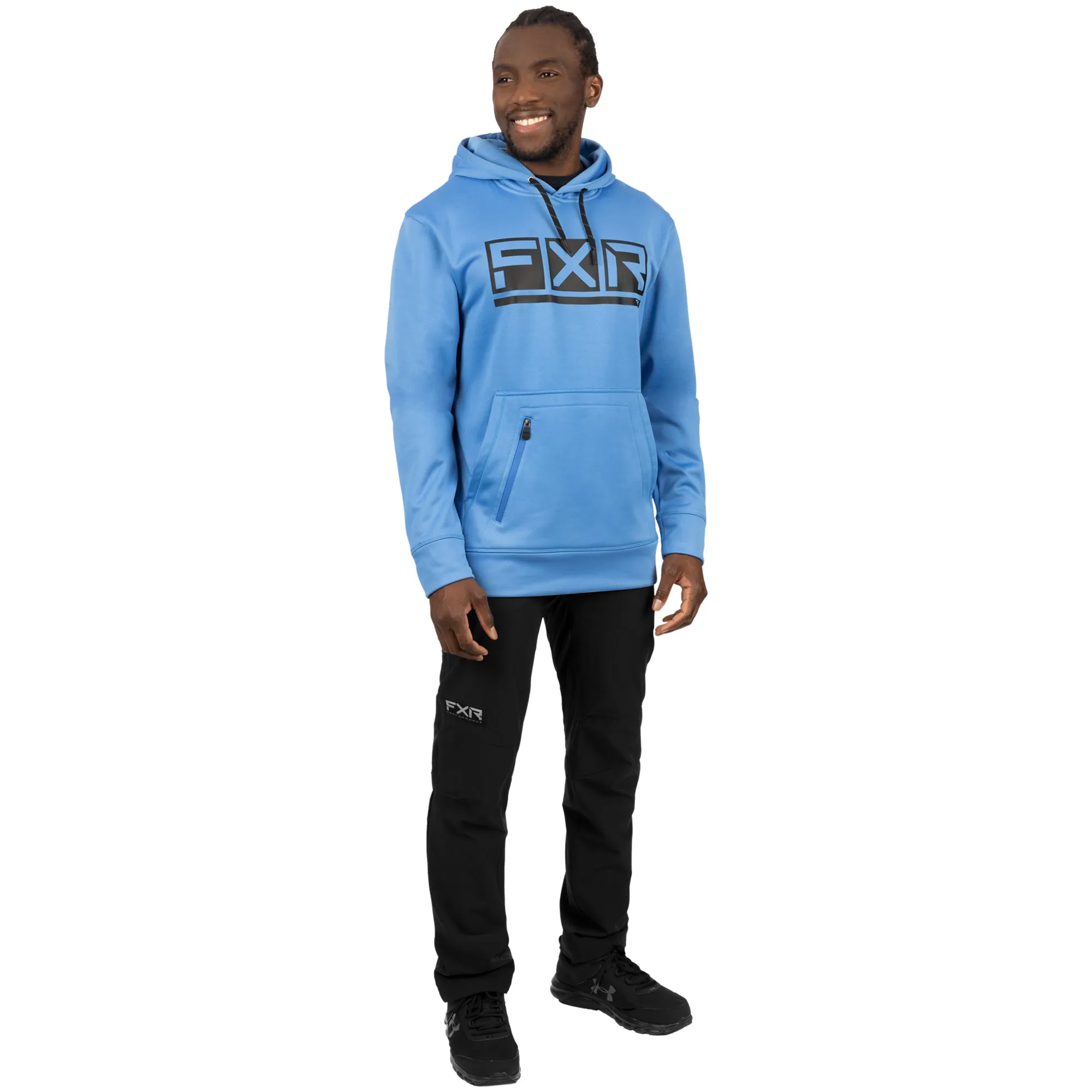 FXR  Podium Tech Pullover Hoodie Water Resistant Zipped Pouch Tranquil Blue Black