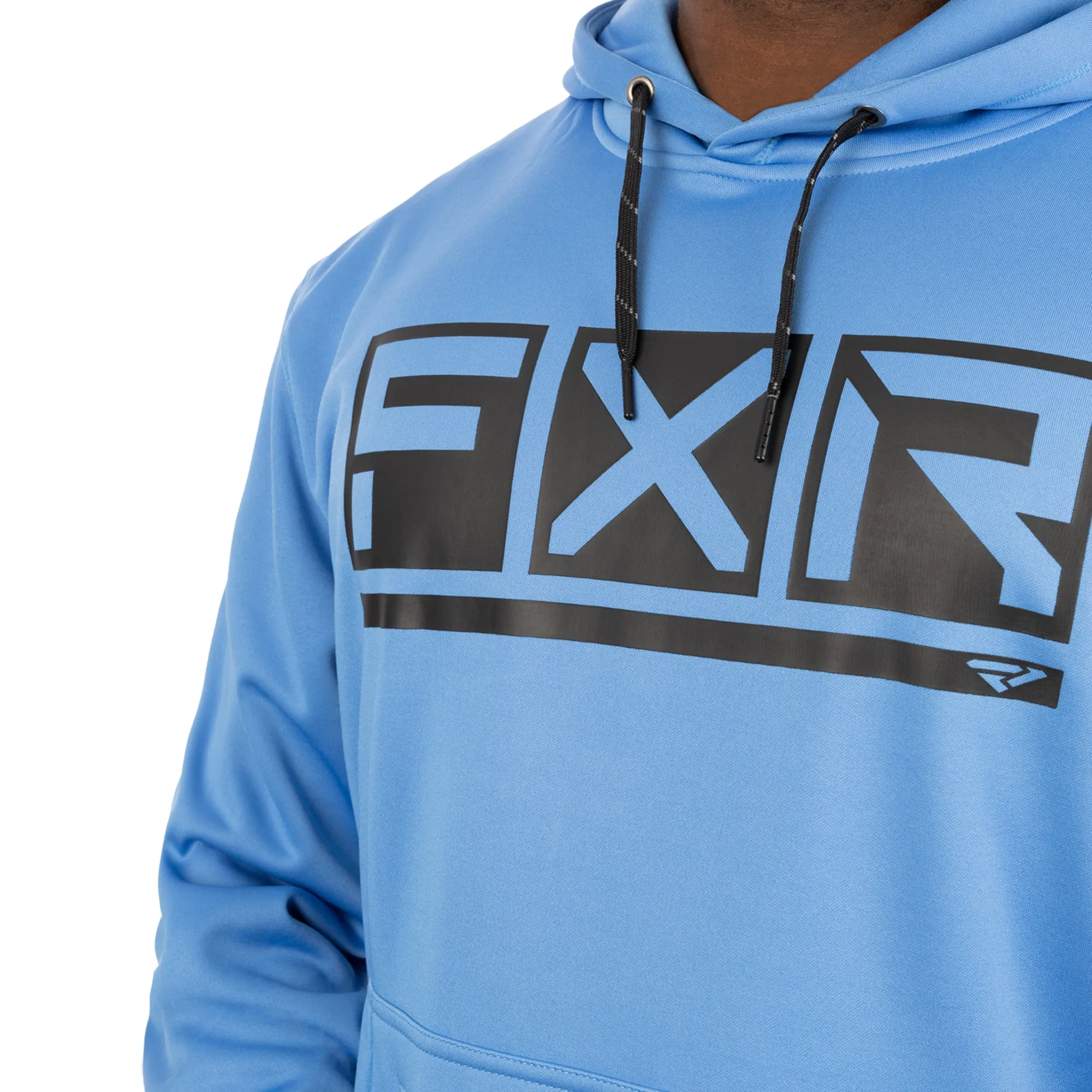 FXR  Podium Tech Pullover Hoodie Water Resistant Zipped Pouch Tranquil Blue Black