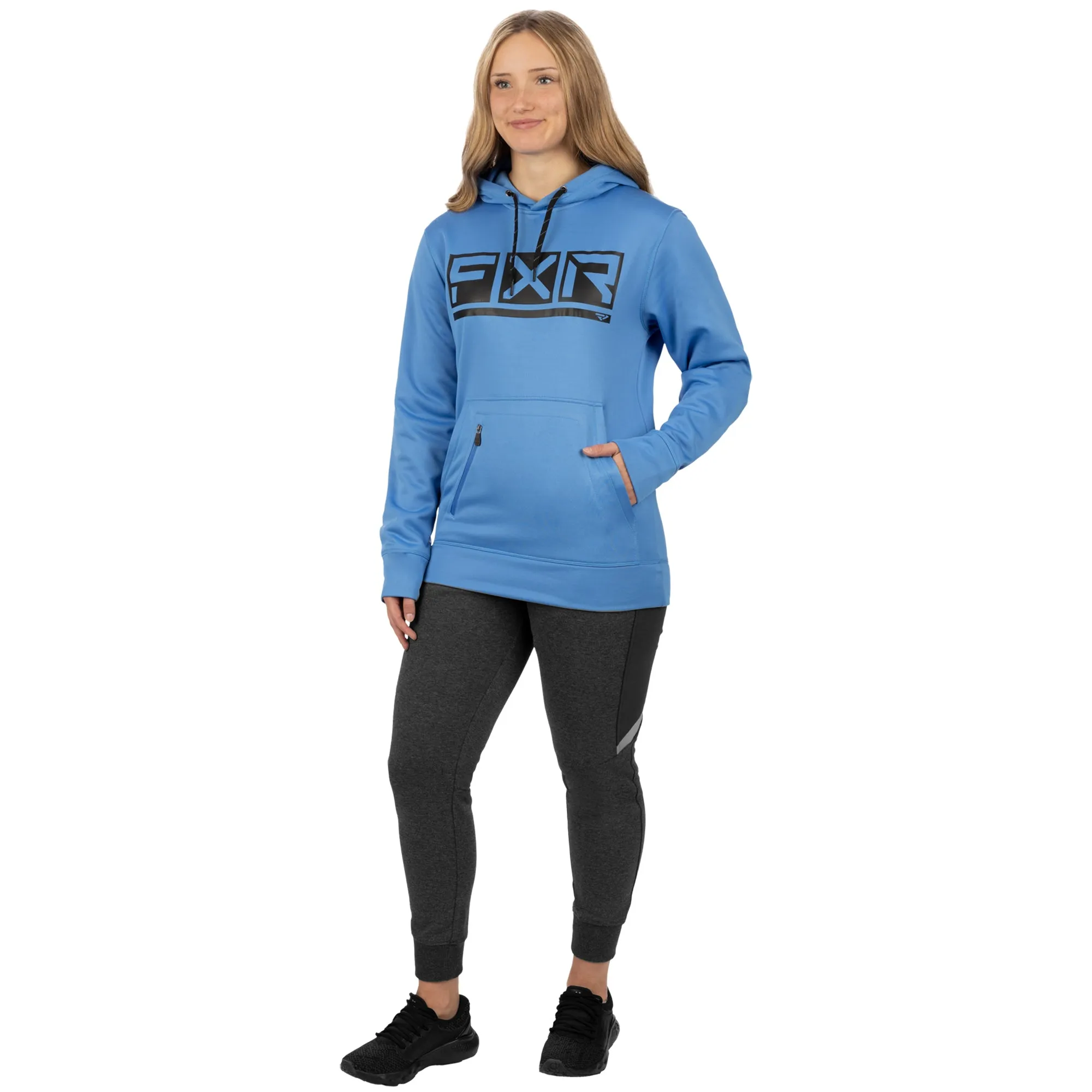 FXR  Podium Tech Pullover Hoodie Water Resistant Zipped Pouch Tranquil Blue Black