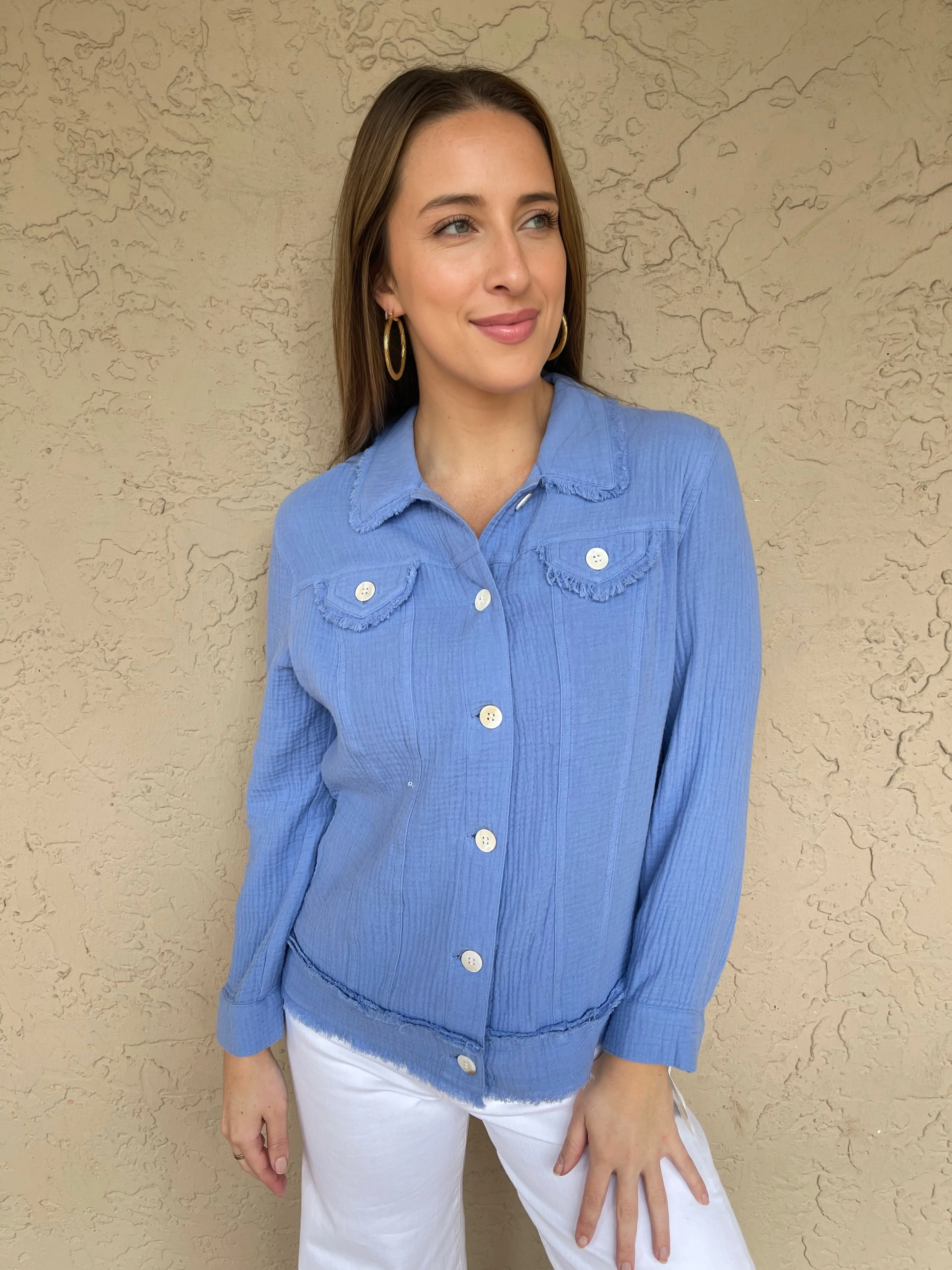 Gauze Button Down Jacket - Peri