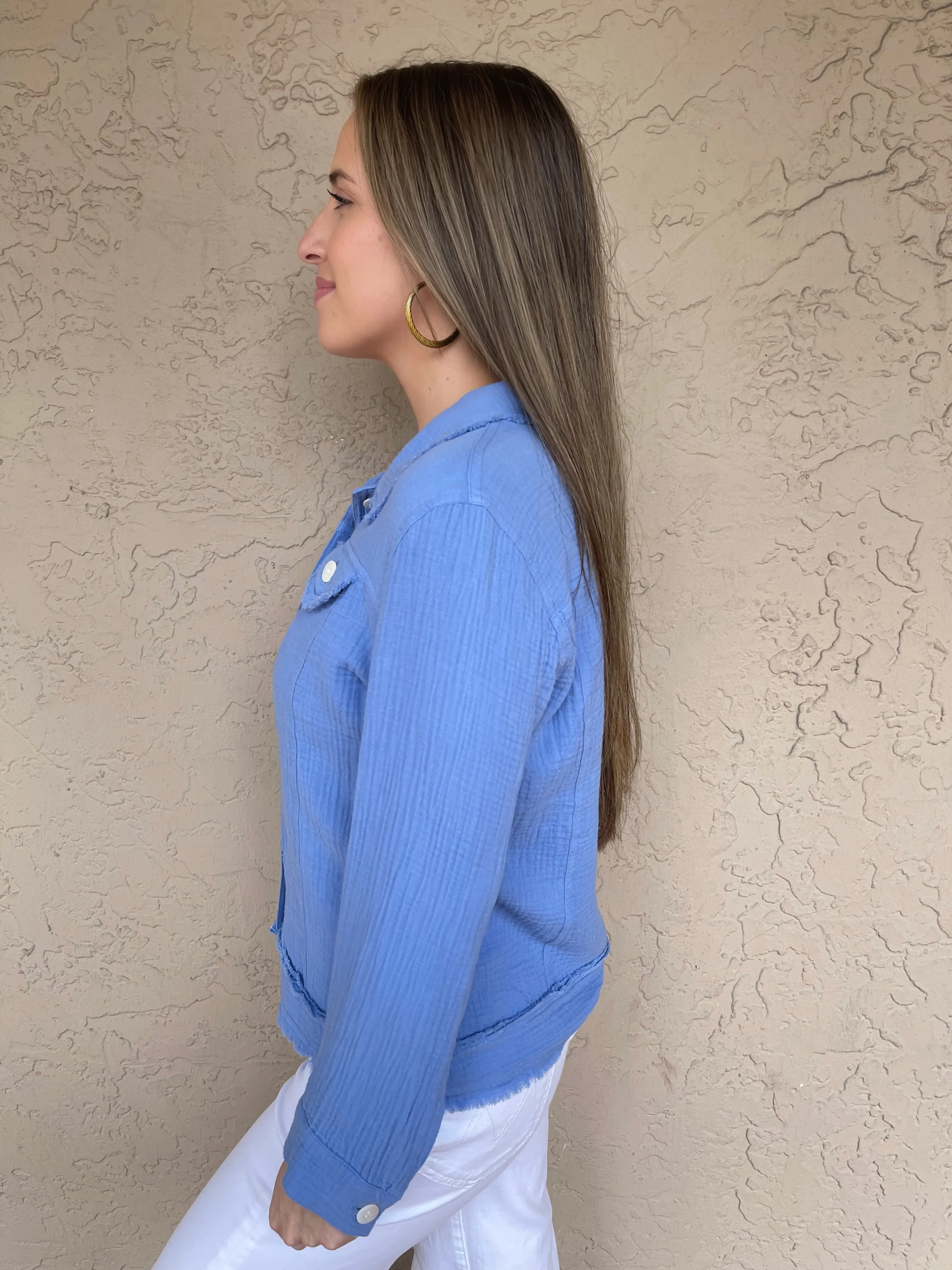 Gauze Button Down Jacket - Peri