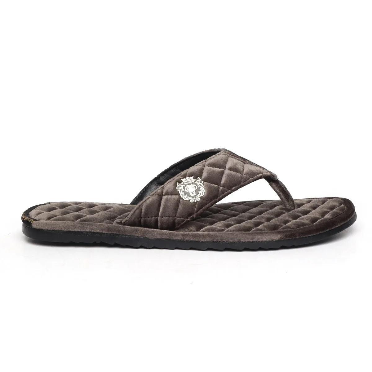 Grey V-Strap Italian Velvet Slippers