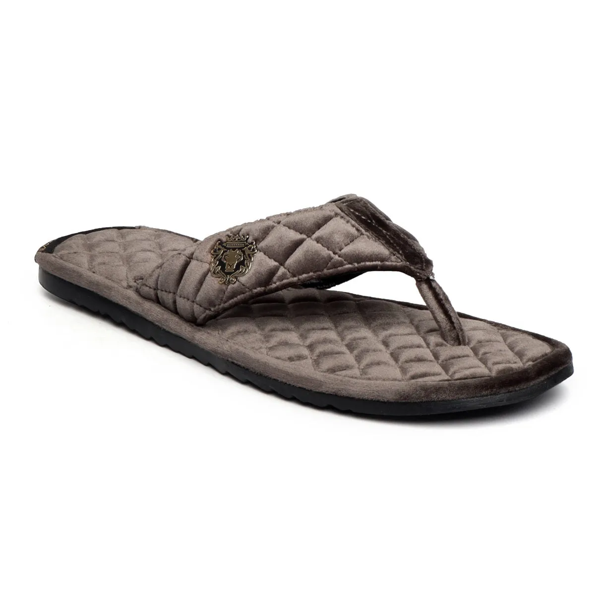 Grey V-Strap Italian Velvet Slippers