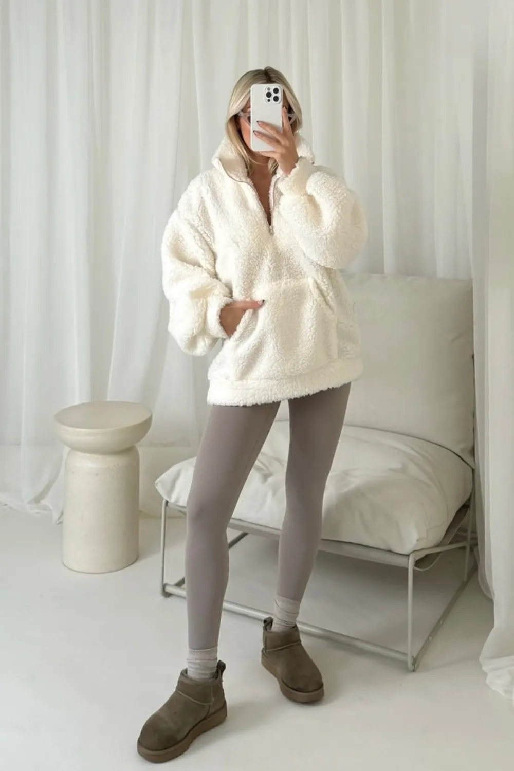 Harper cream & taupe 3/4 fleece and legging set