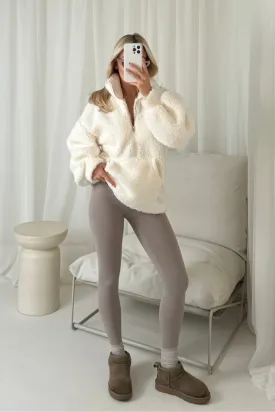 Harper cream & taupe 3/4 fleece and legging set